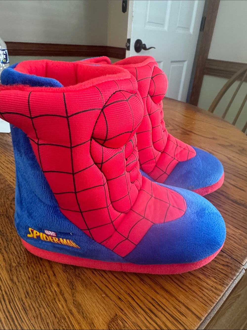 Marvel Spider-Man Kids Plush Boot Slippers in Red and Blue